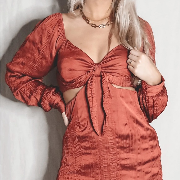 4Si3NNA Lorena Dress | Burnt Orange / Rust Long Sleeve Dress | Size Small - Picture 3 of 9